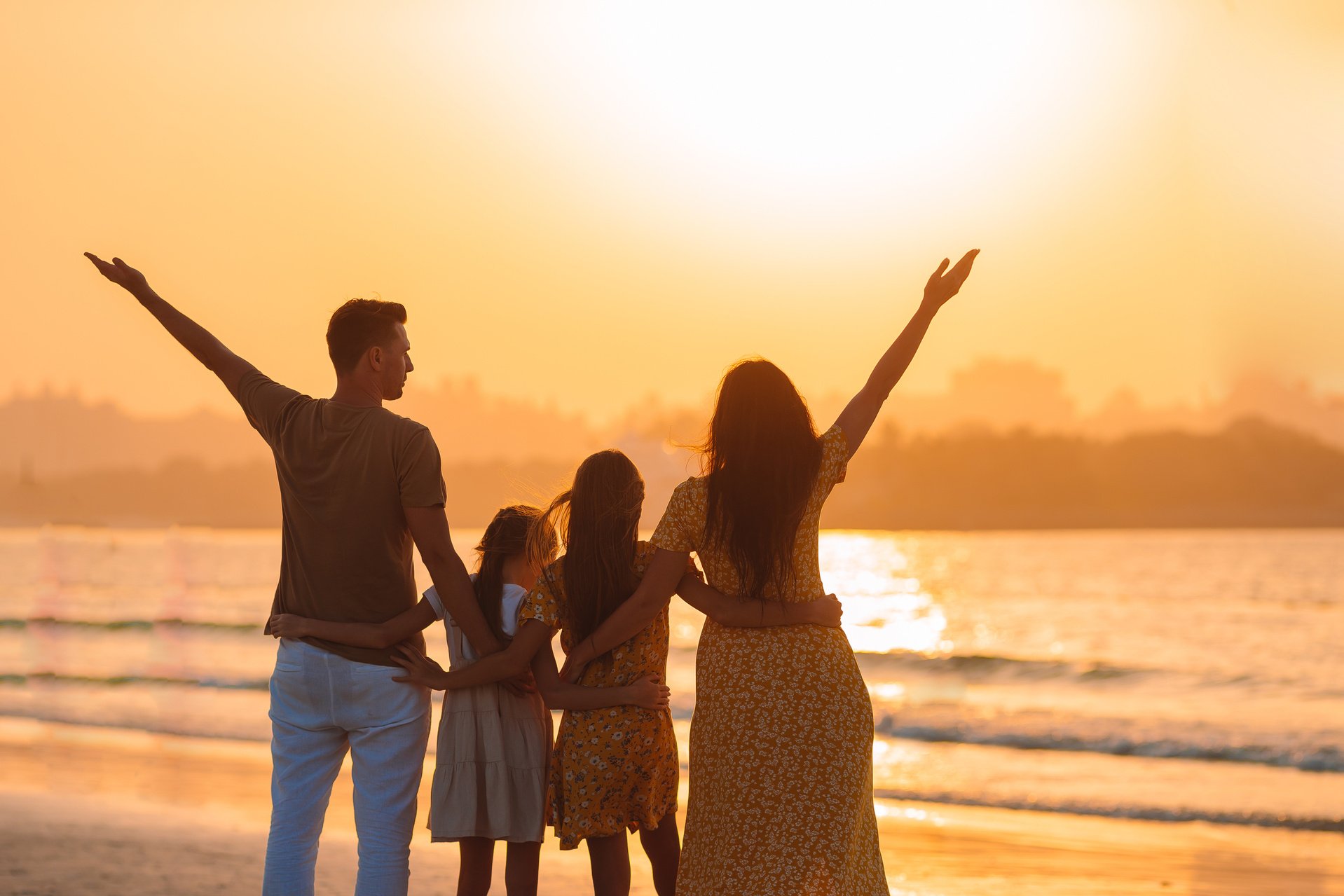 Young Family on Vacation Have a Lot of Fun